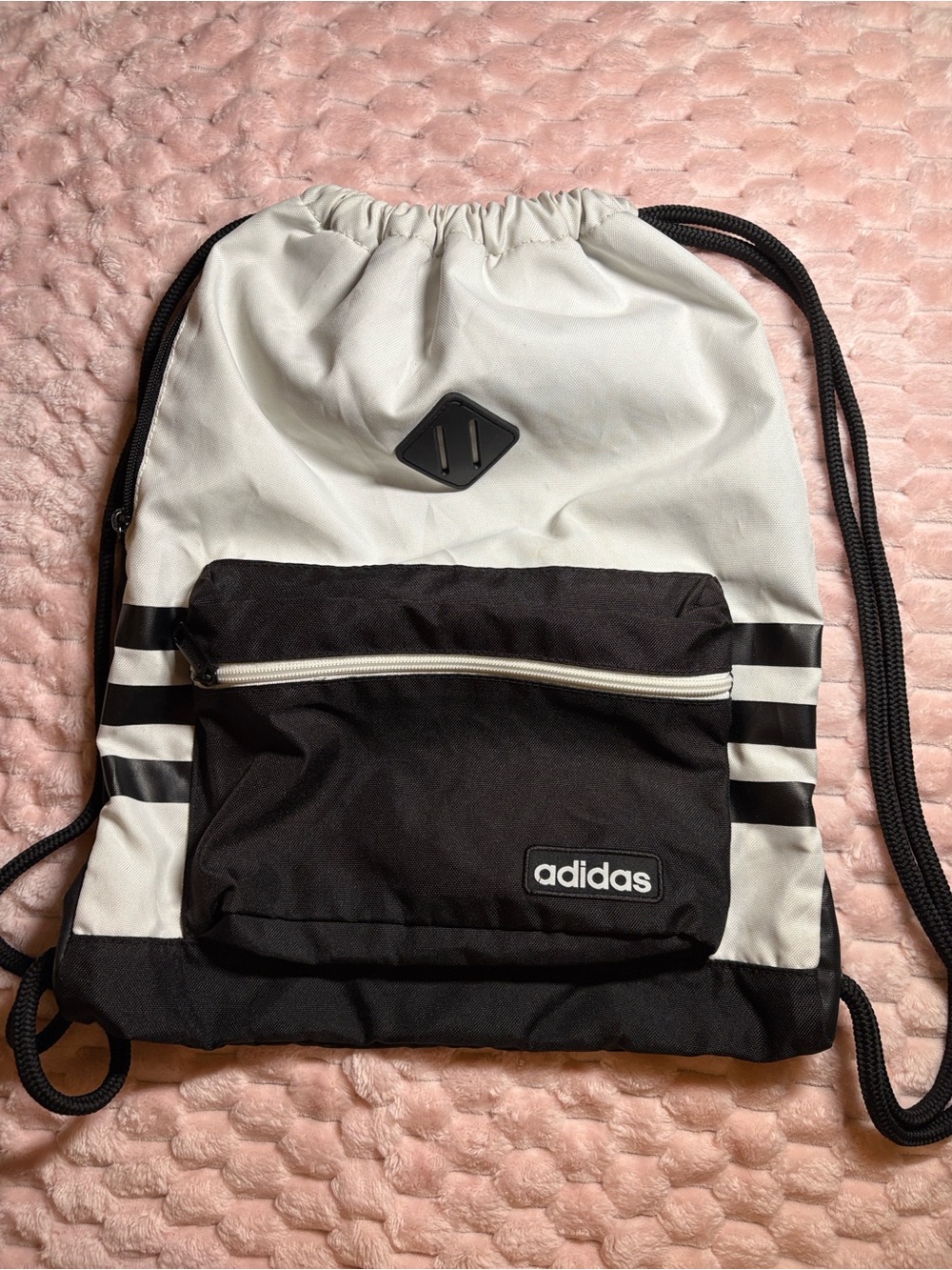 Adidas Black and White Drawstring Bag